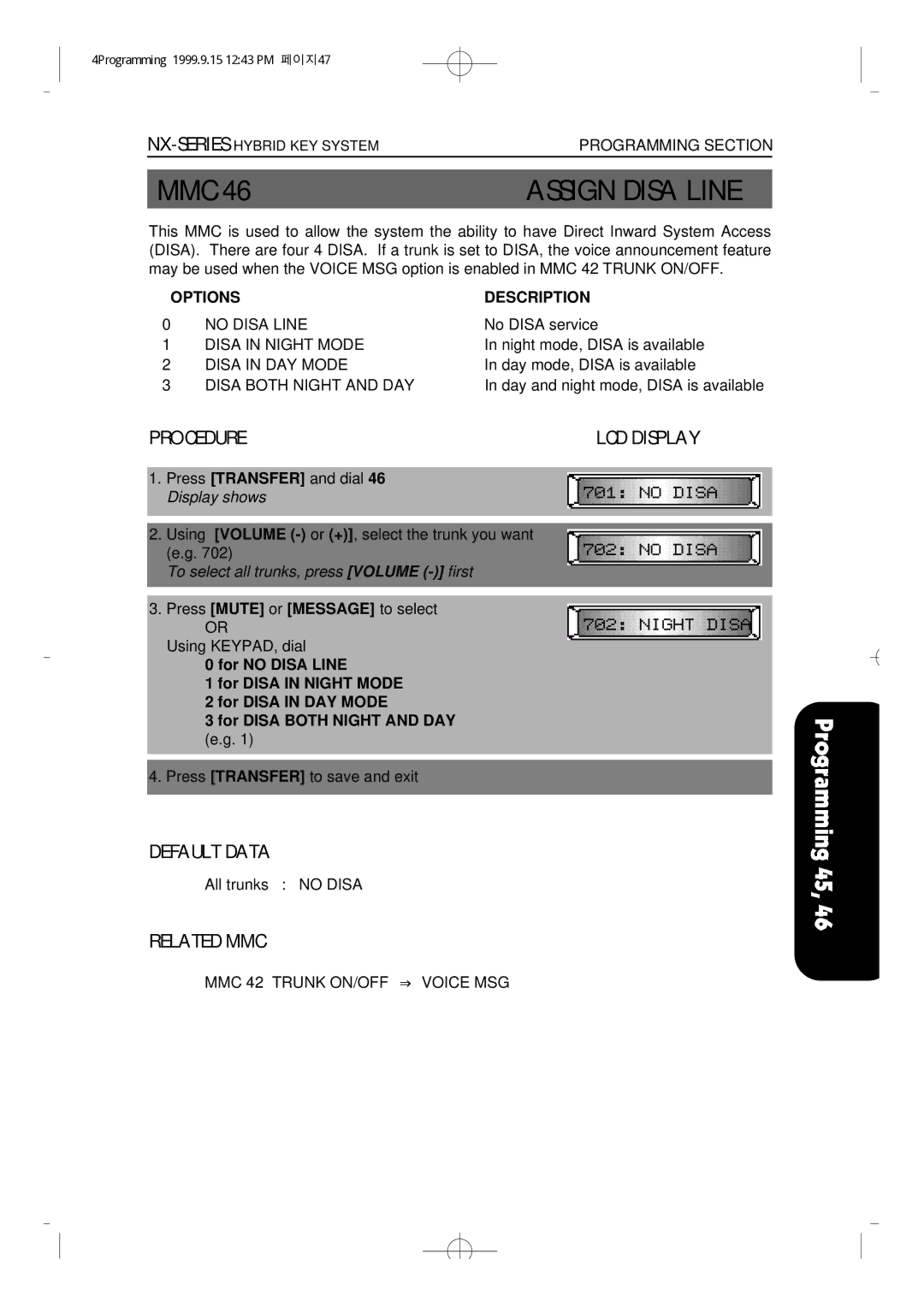 Samsung NX-308 technical manual Assign Disa Line, Options Description 