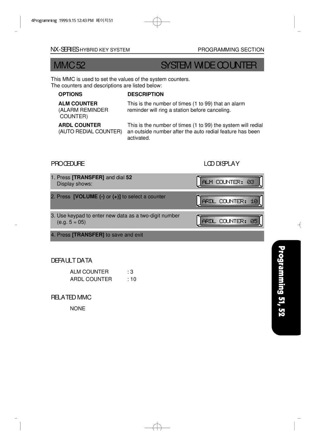 Samsung NX-308 technical manual System Wide Counter, Options Description ALM Counter, Ardl Counter 