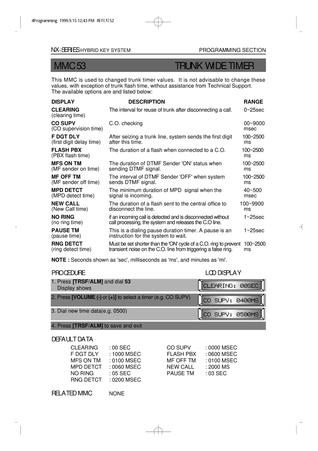 Samsung NX-308 technical manual MMC 53TRUNK Wide Timer 