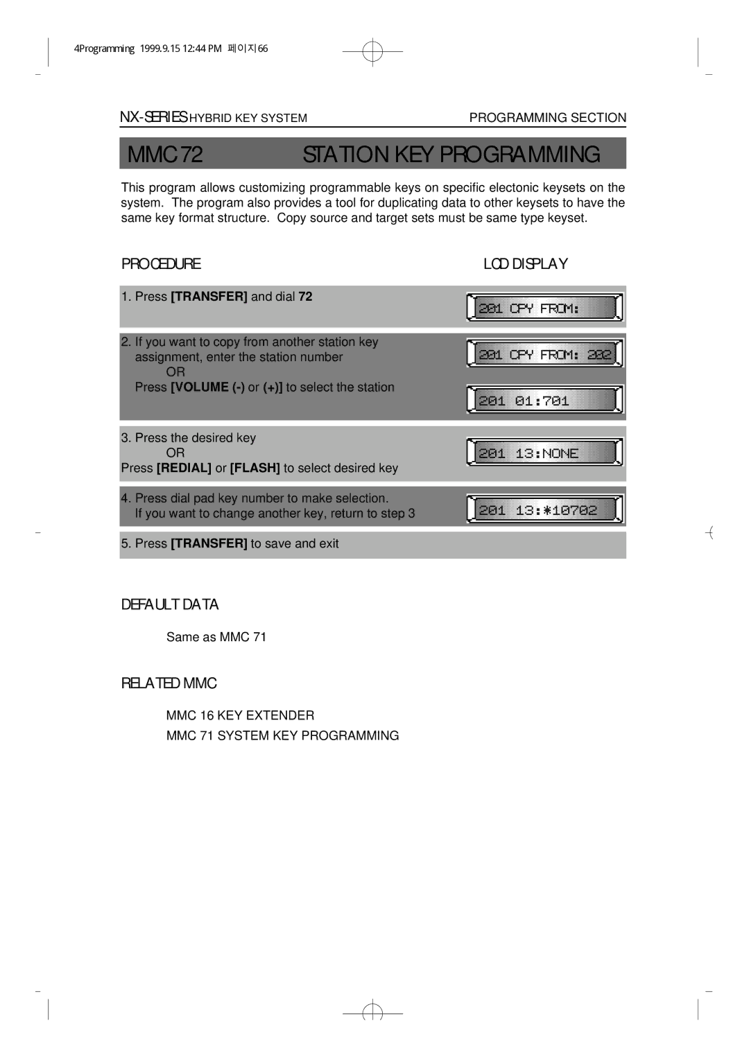 Samsung NX-308 technical manual Station KEY Programming 