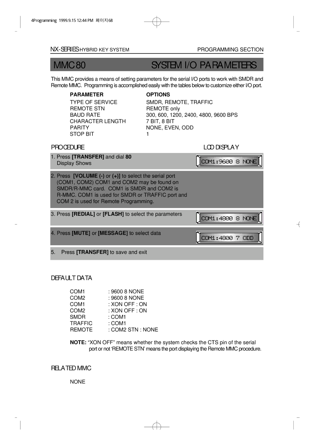 Samsung NX-308 technical manual System I/O Parameters, Parameter Options 