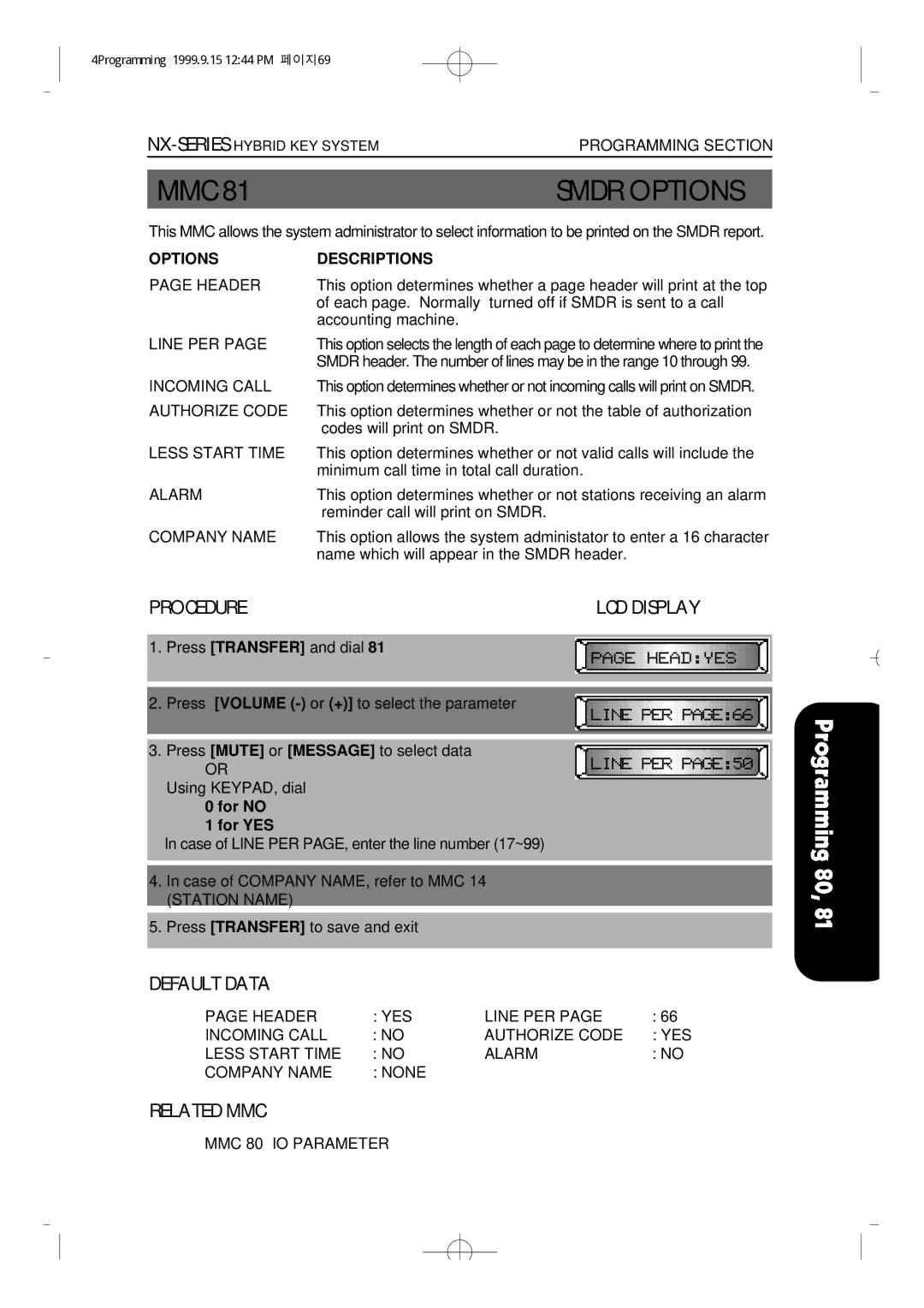 Samsung NX-308 technical manual MMC 81SMDR Options, Options Descriptions 