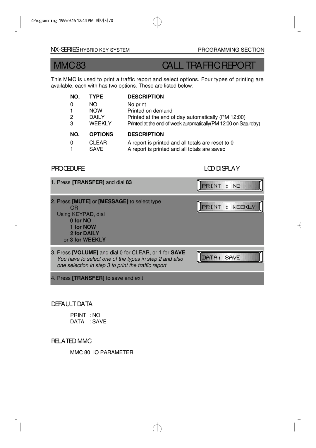 Samsung NX-308 technical manual Call Traffic Report, Type Description 