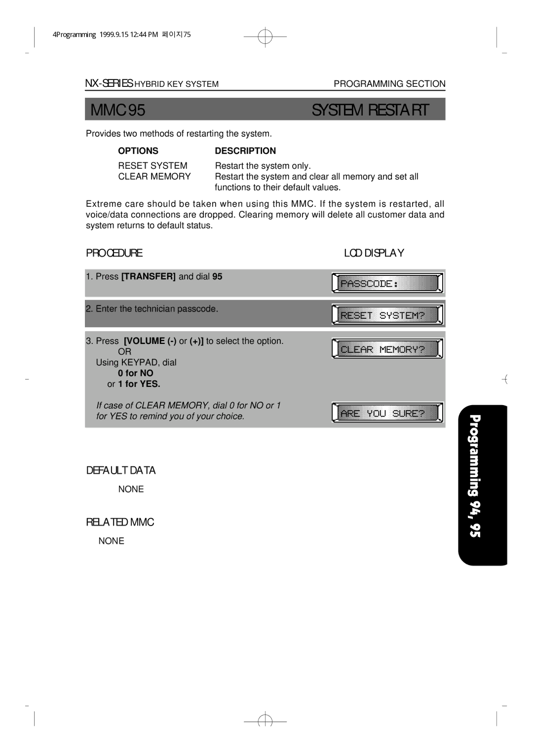 Samsung NX-308 technical manual System Restart, Clear Memory 