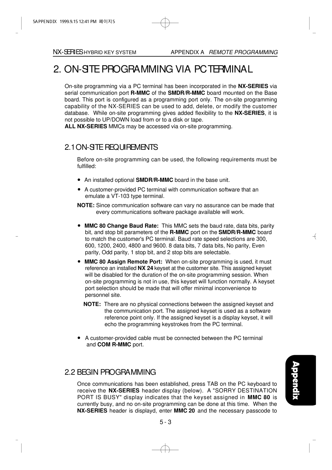 Samsung NX-308 technical manual ON-SITE Programming VIA PC Terminal, ON-SITE Requirements 