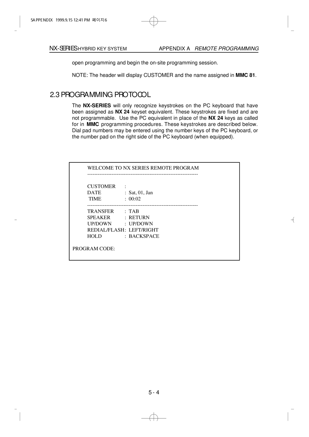 Samsung NX-308 technical manual Programming Protocol 