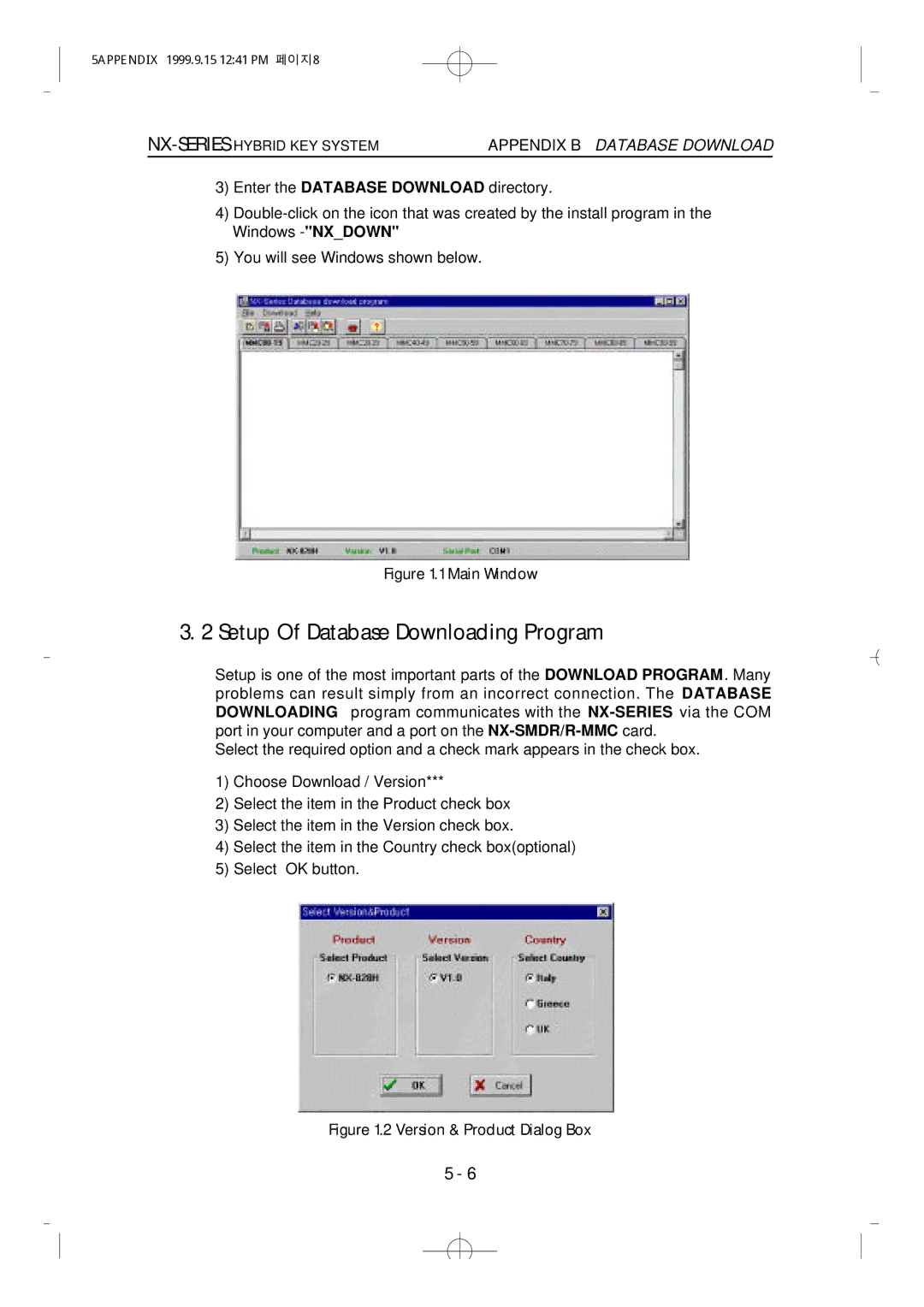 Samsung NX-308 technical manual Setup Of Database Downloading Program, Appendix B Database Download 