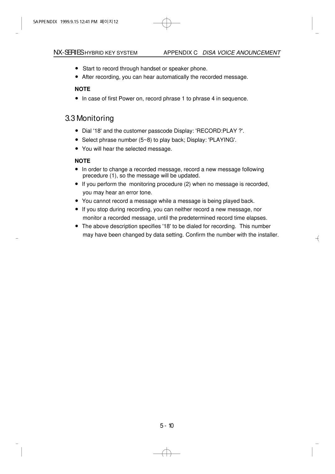 Samsung NX-308 technical manual Monitoring 