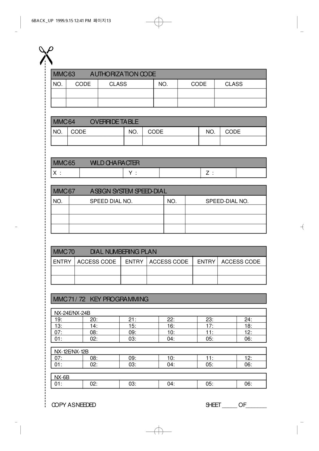 Samsung NX-308 technical manual MMC 63 Authorization Code, MMC 64 Override Table, Wild Character, Assign System SPEED-DIAL 