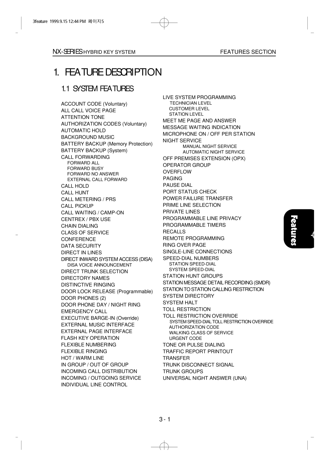 Samsung NX-308 technical manual Feature Description, System Features 