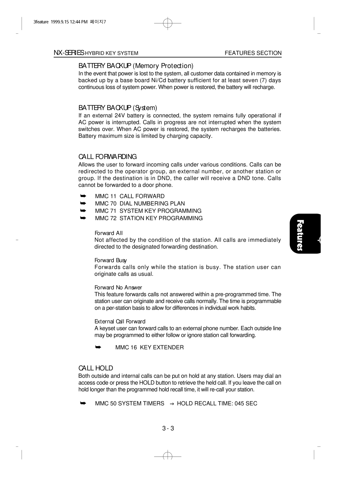 Samsung NX-308 technical manual Call Forwarding, Call Hold 