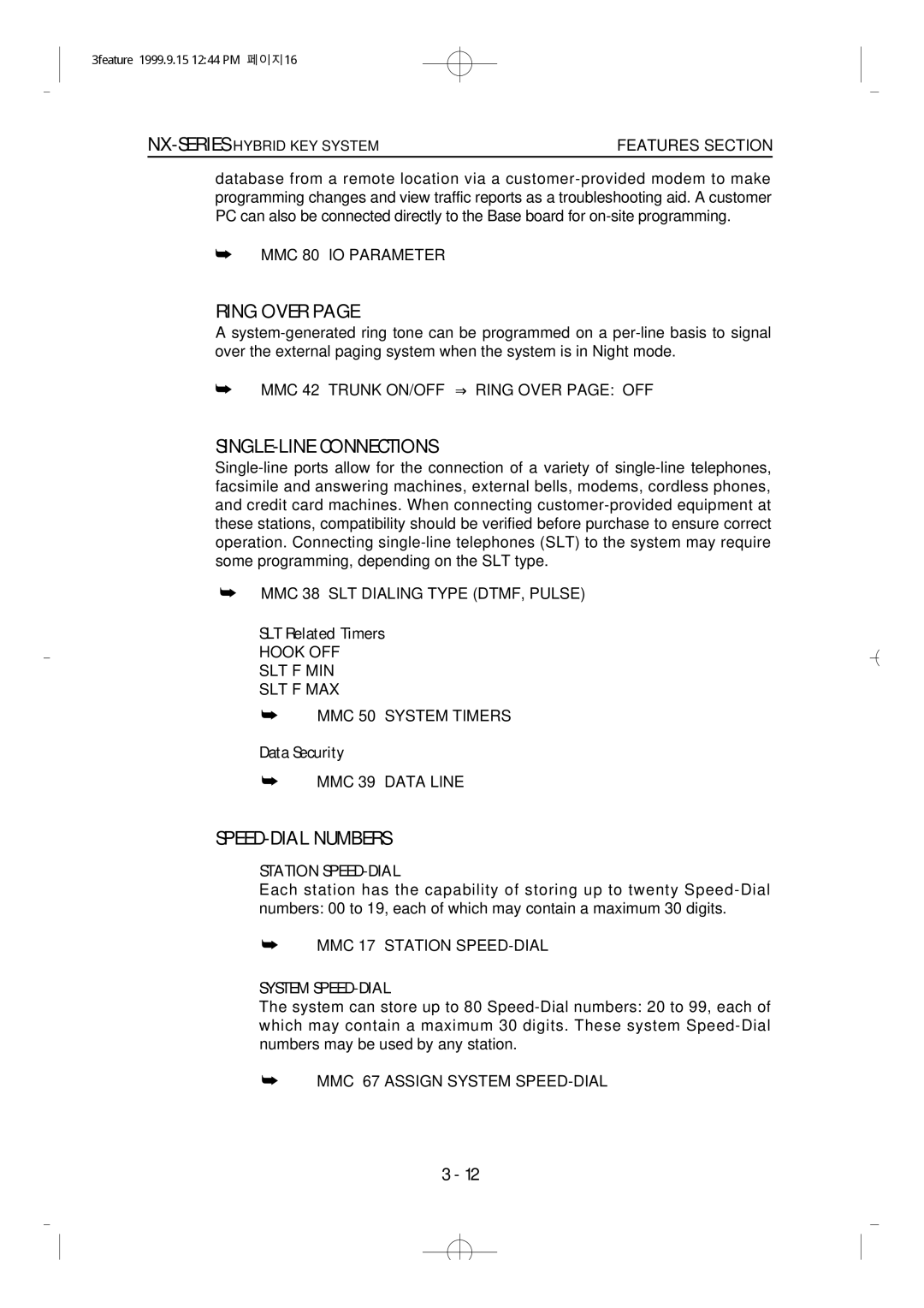 Samsung NX-308 technical manual Ring Over, SINGLE-LINE Connections, SPEED-DIAL Numbers 