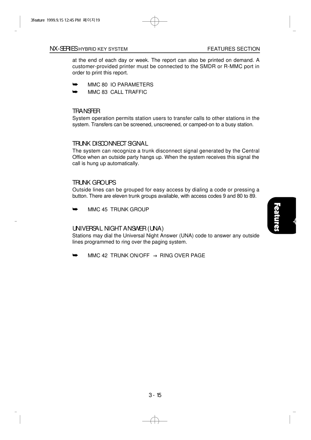 Samsung NX-308 technical manual Transfer, Trunk Disconnect Signal, Trunk Groups, Universal Night Answer UNA 