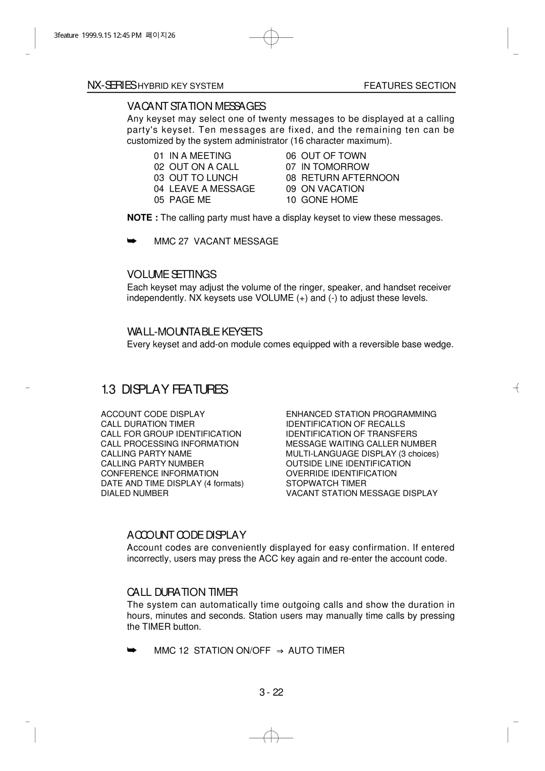 Samsung NX-308 technical manual Display Features 