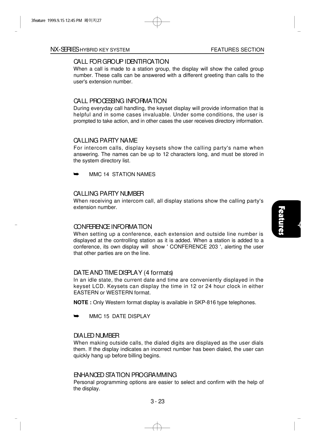 Samsung NX-308 Call for Group Identification, Call Processing Information, Calling Party Name, Calling Party Number 