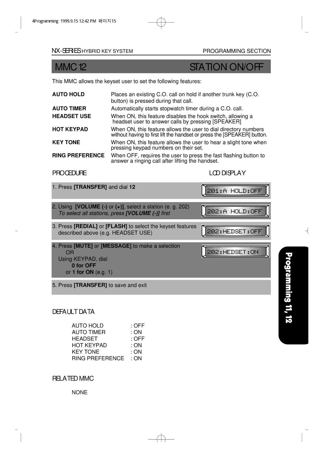 Samsung NX-308 technical manual Station ON/OFF 