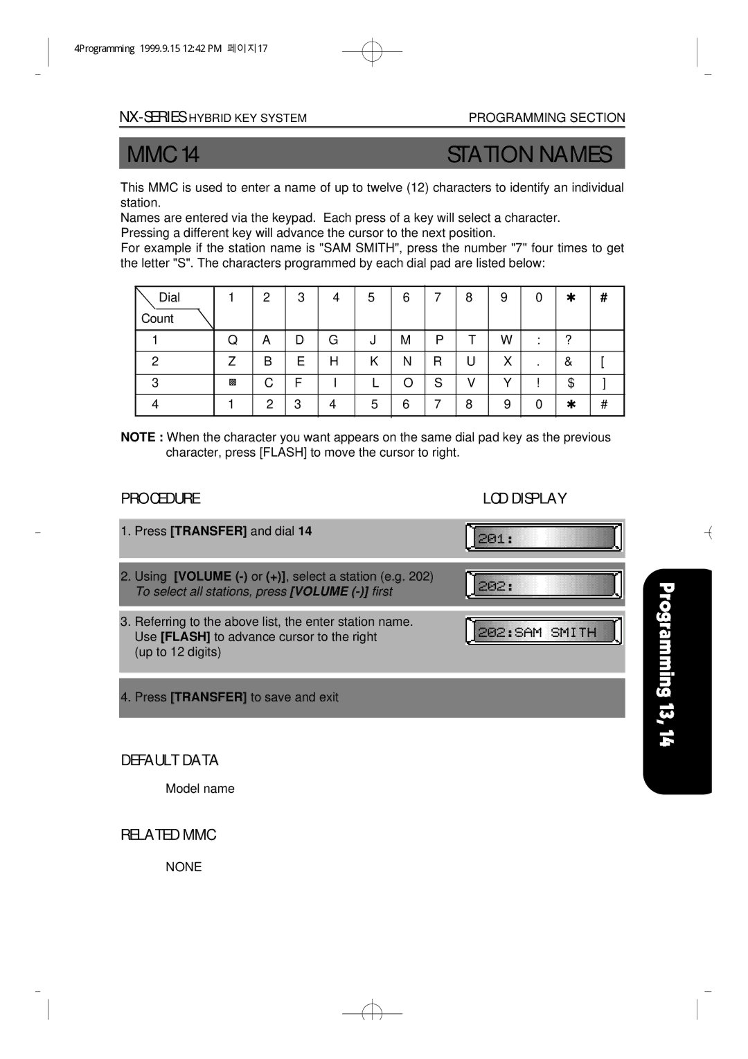 Samsung NX-308 technical manual Station Names 