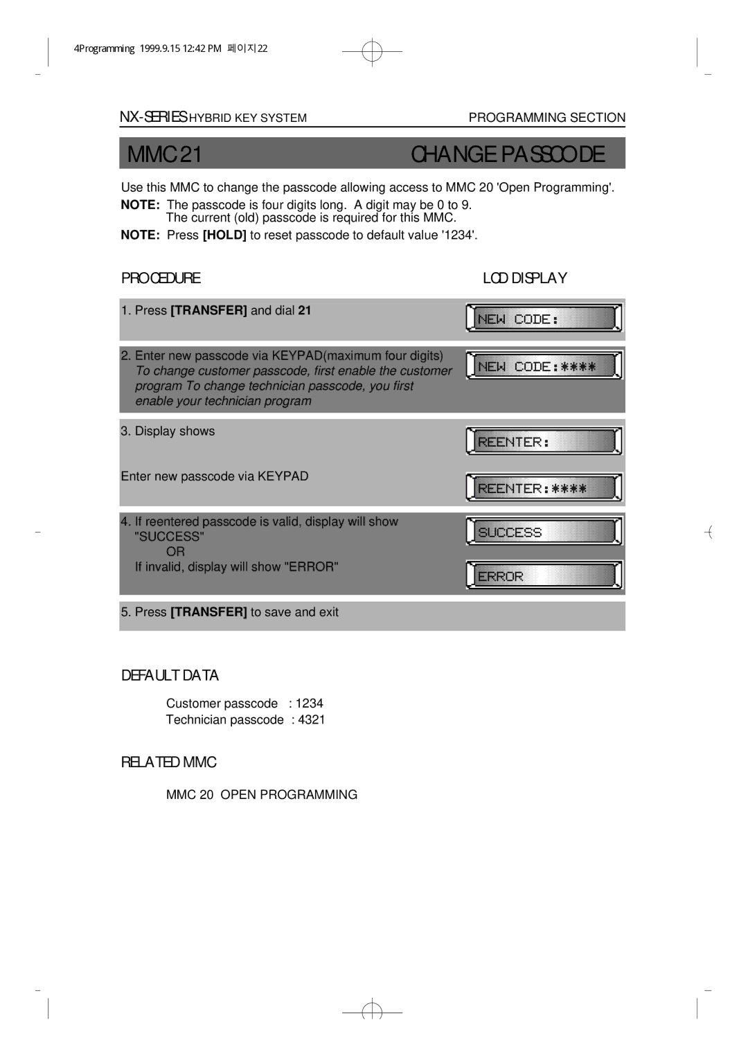 Samsung NX-308 technical manual Change Passcode 