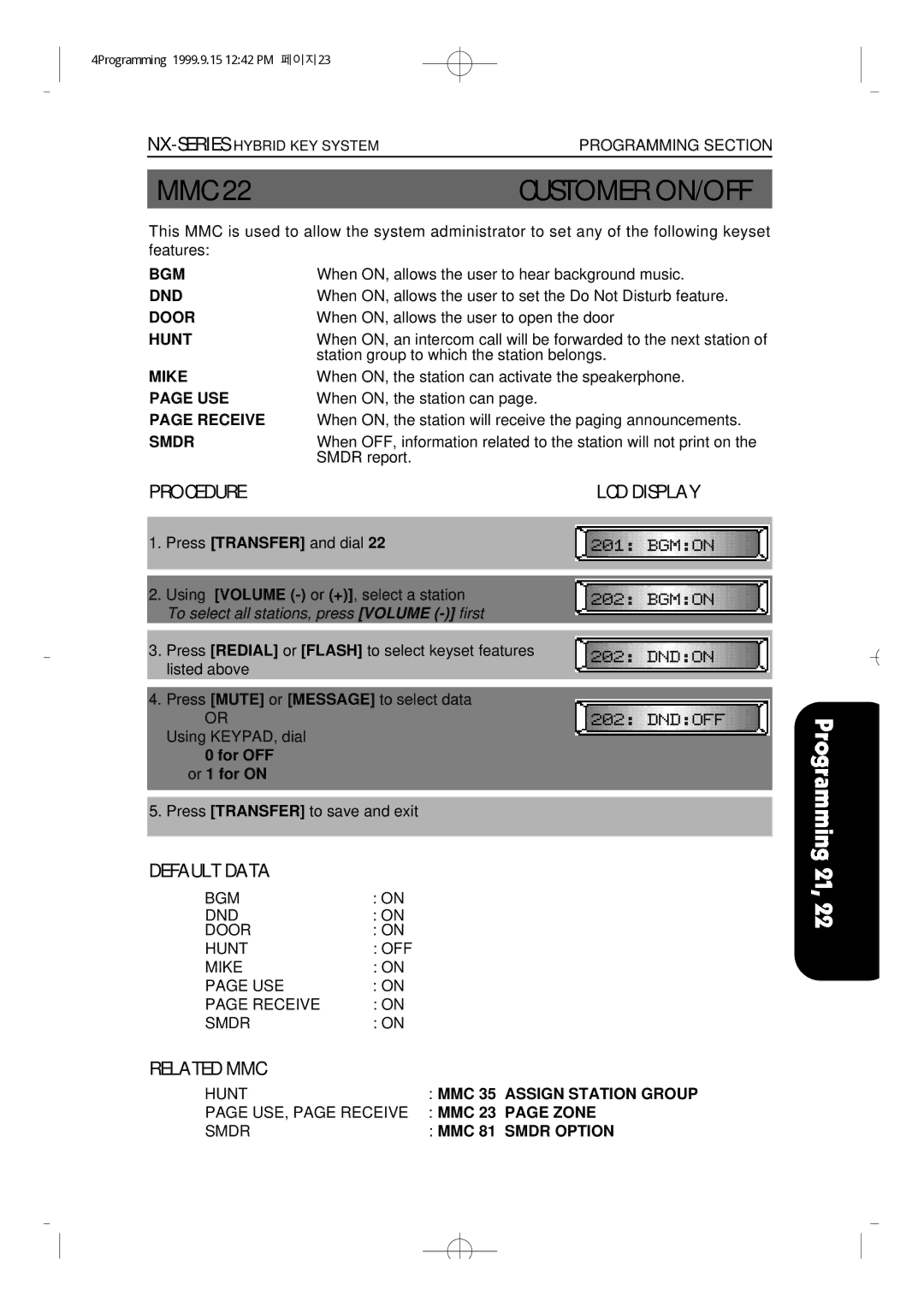 Samsung NX-308 technical manual Customer ON/OFF 