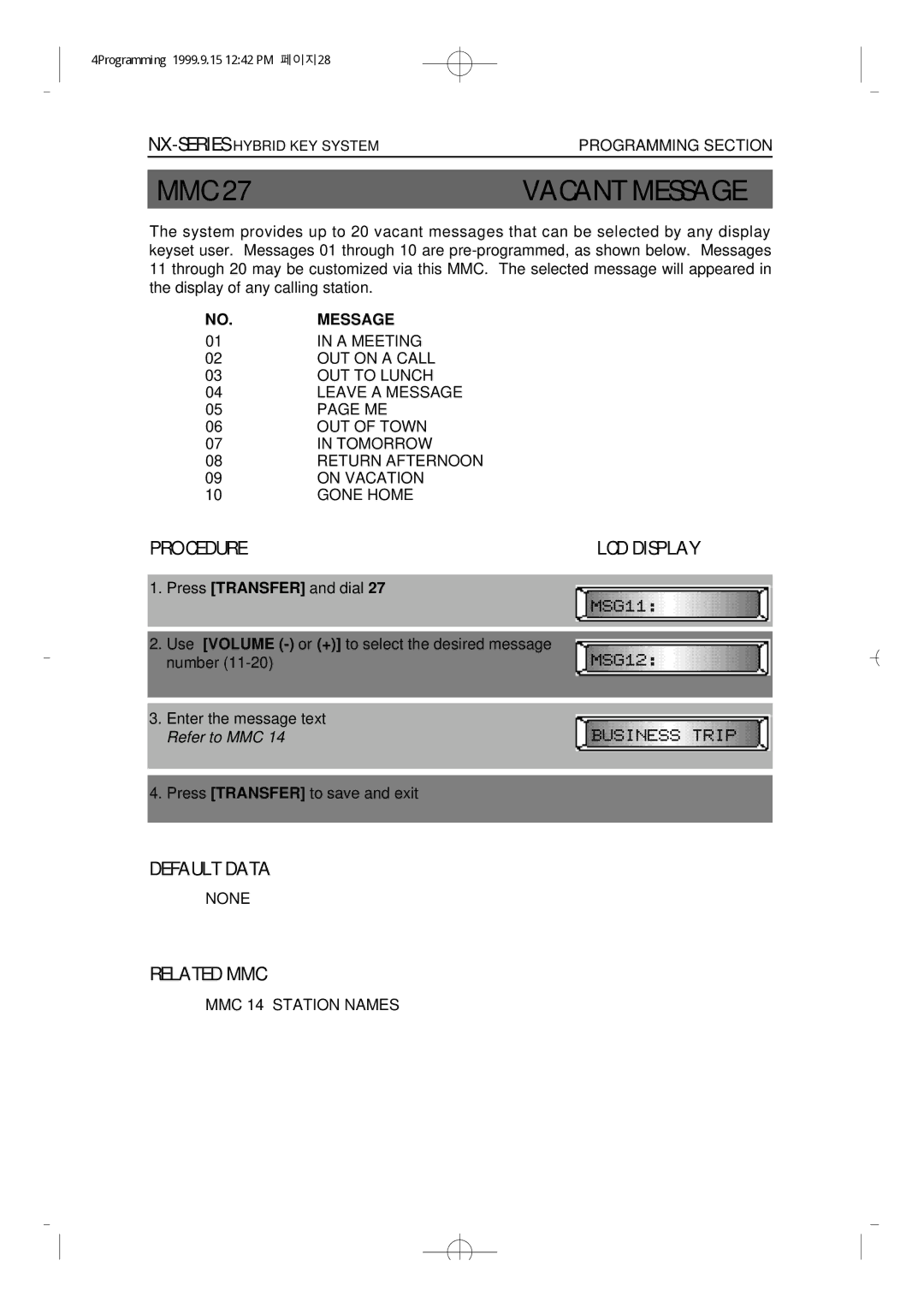 Samsung NX-308 technical manual Vacant Message 