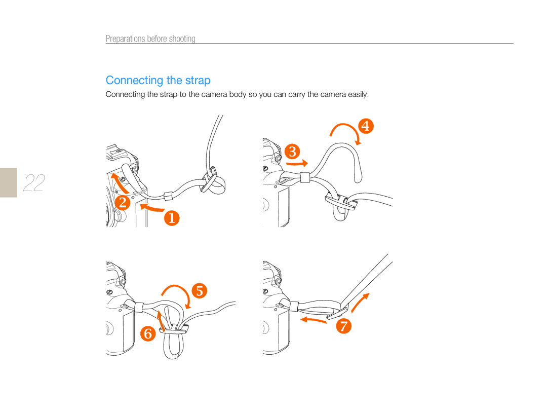 Samsung NX-series, NX 10 user manual Connecting the strap 