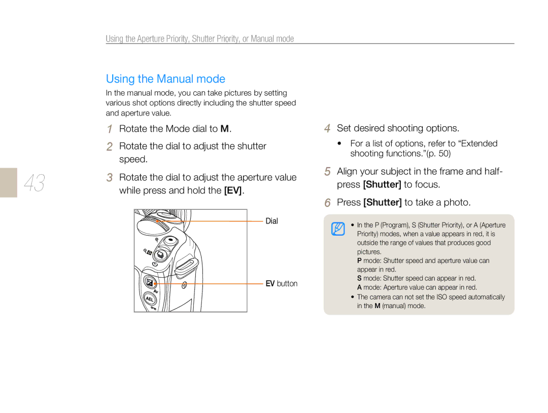 Samsung NX 10, NX-series user manual Using the Manual mode 