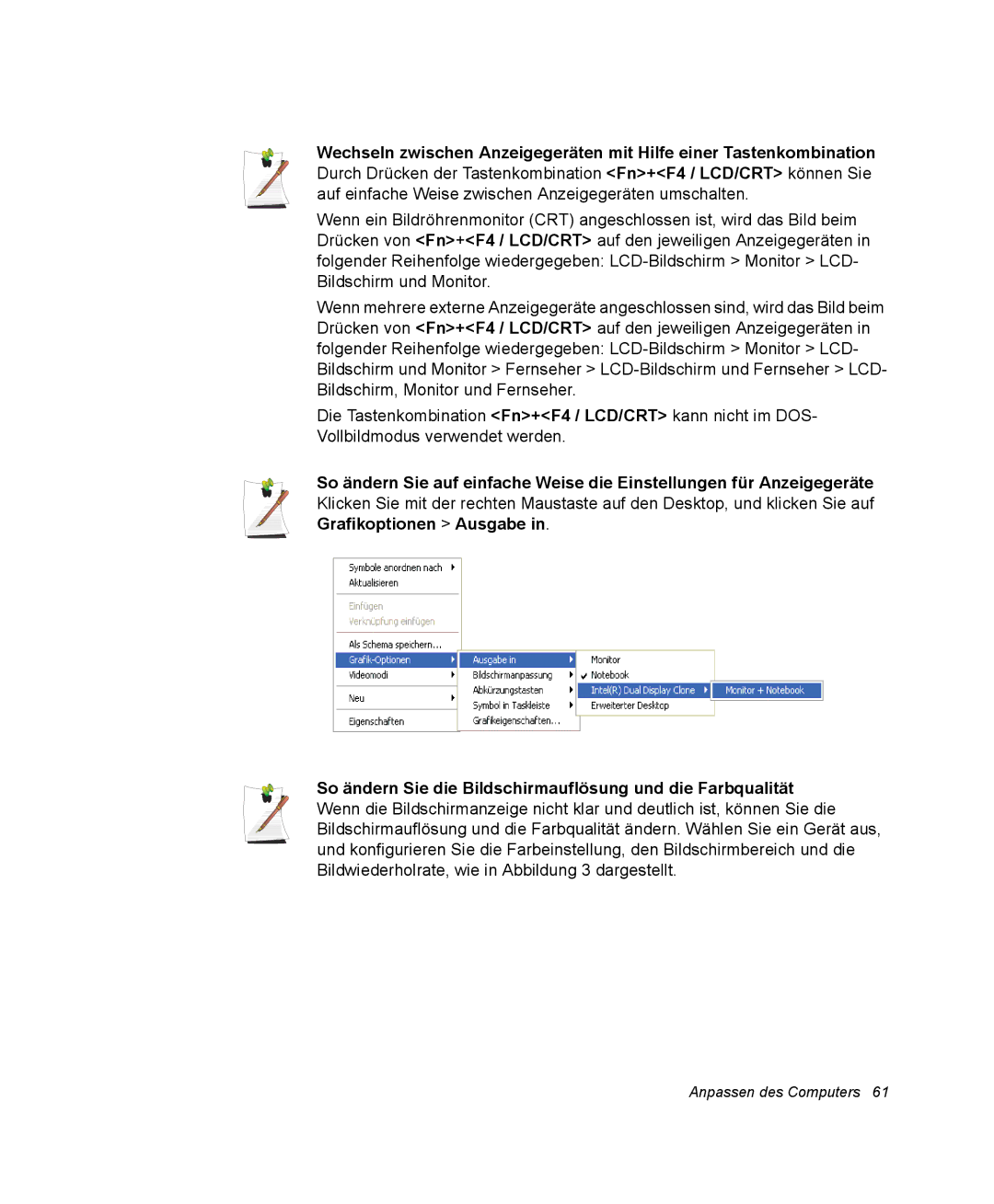 Samsung NX05PRC000/SEG, NX05CH50QJ/SEG, NX05RP0C1U/SEG manual Anpassen des Computers 