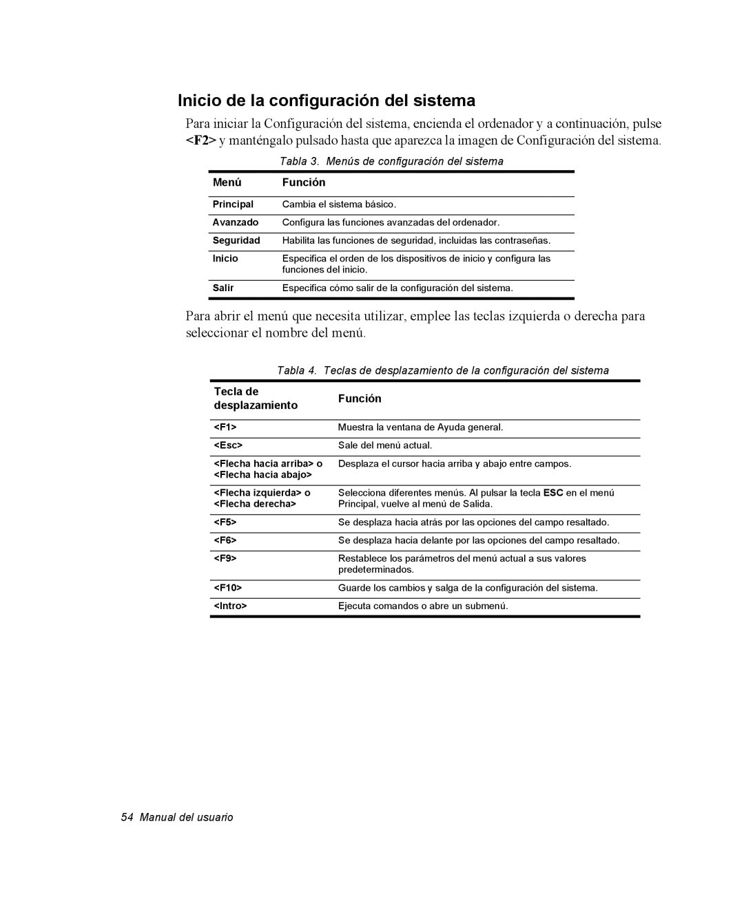 Samsung NX05PRC003/SES, NX05RH0AAJ/SES, NX05CH4PD4/SES, NX05CH54BC/SES Inicio de la configuración del sistema, Menú Función 