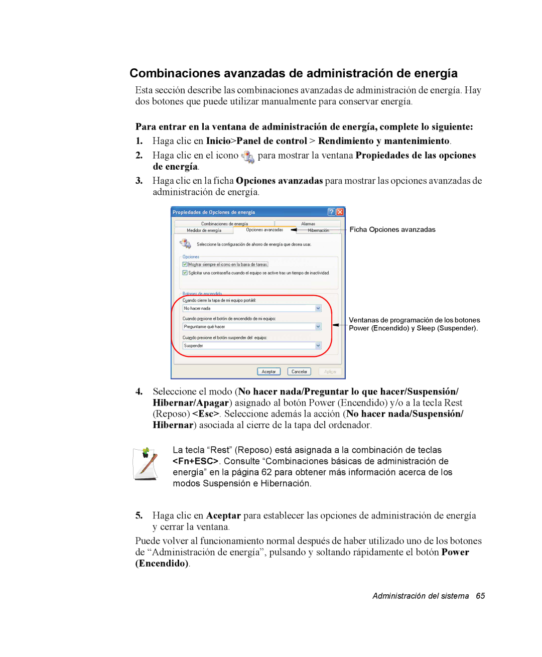 Samsung NX05PRC003/SES, NX05RH0AAJ/SES, NX05CH4PD4/SES, NX05CH54BC/SES Combinaciones avanzadas de administración de energía 