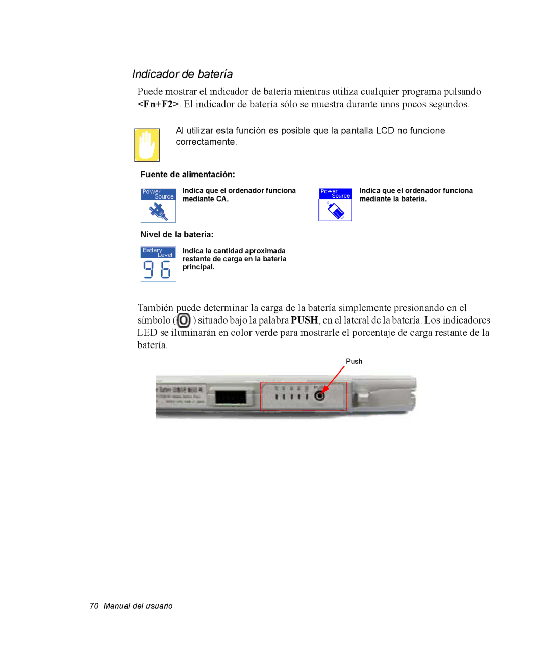 Samsung NX05RH80CJ/SES, NX05RH0AAJ/SES, NX05PRC003/SES, NX05CH4PD4/SES manual Indicador de batería, Fuente de alimentación 