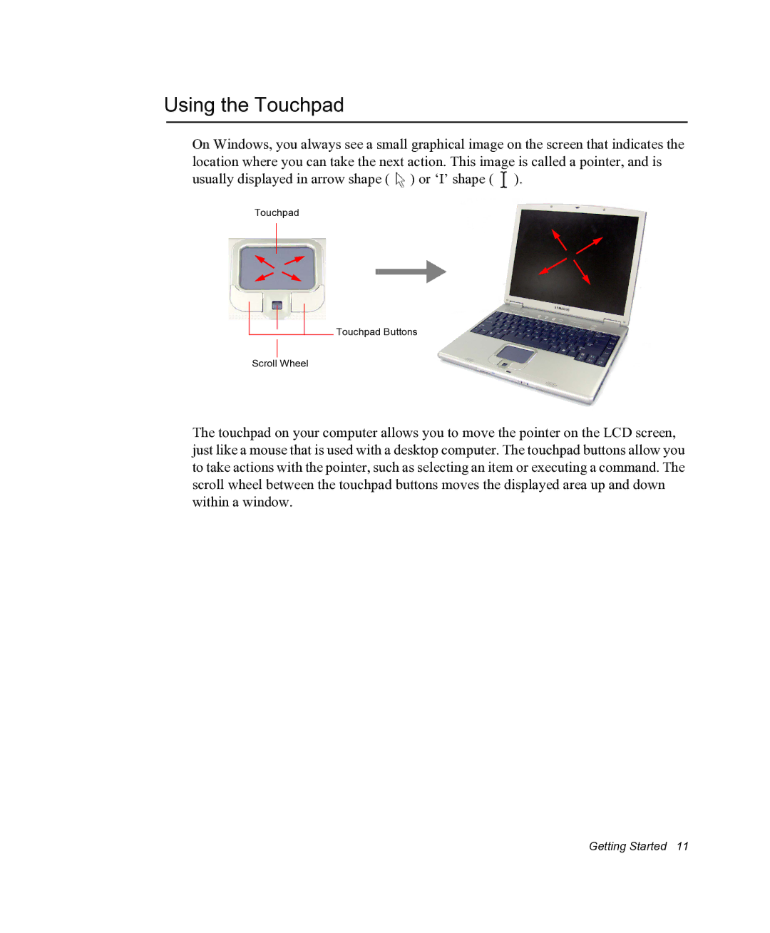 Samsung NX05RHZBTC/SUK, NX05PRC000/SEG manual Using the Touchpad 