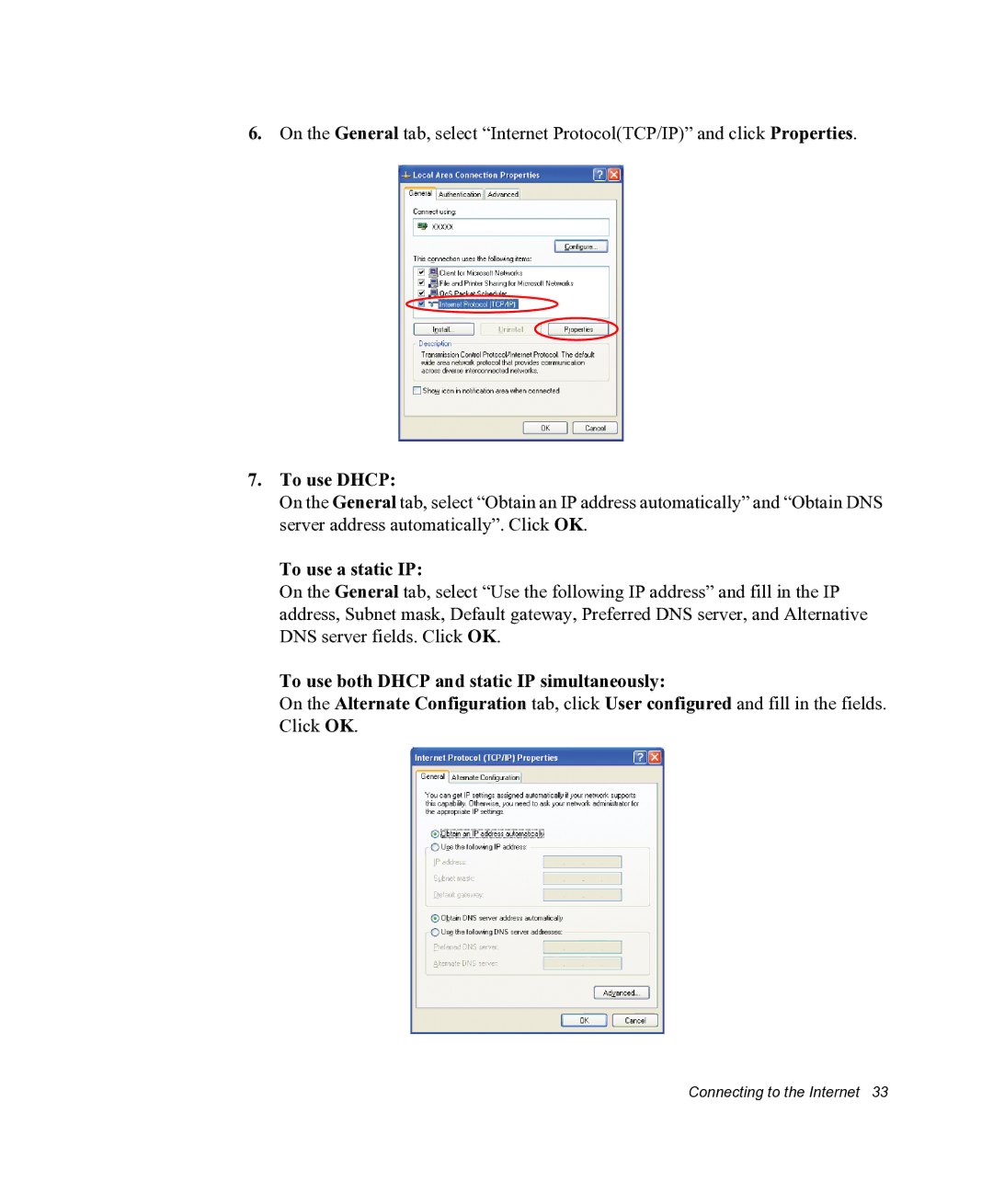 Samsung NX05RHZBTC/SUK, NX05PRC000/SEG manual To use Dhcp, To use a static IP, To use both Dhcp and static IP simultaneously 