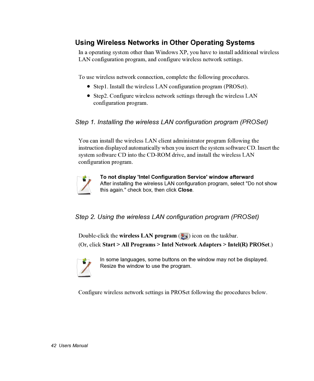 Samsung NX05PRC000/SEG, NX05RHZBTC/SUK manual Using Wireless Networks in Other Operating Systems 