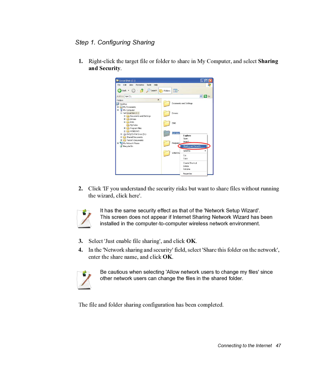 Samsung NX05RHZBTC/SUK, NX05PRC000/SEG manual Configuring Sharing 