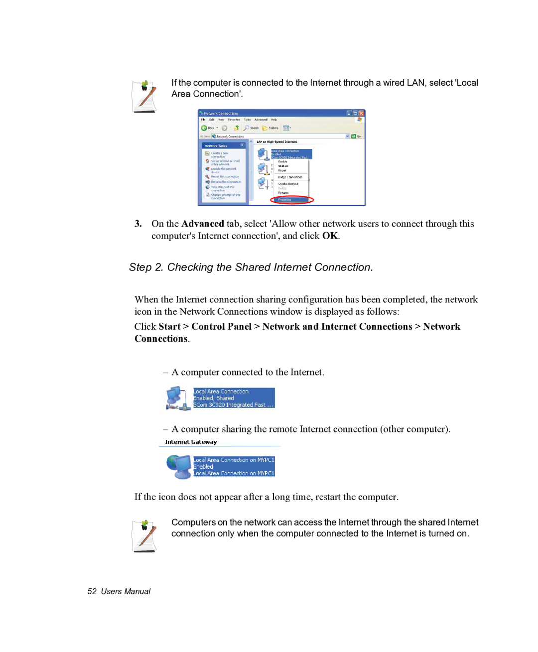 Samsung NX05PRC000/SEG, NX05RHZBTC/SUK manual Checking the Shared Internet Connection 