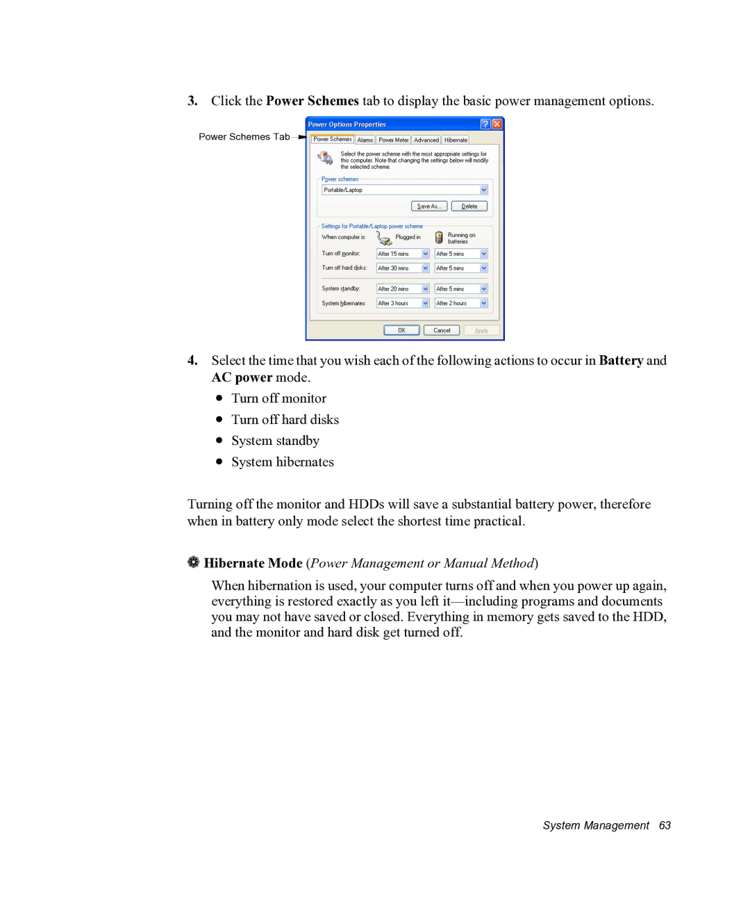 Samsung NX05RHZBTC/SUK, NX05PRC000/SEG manual Hibernate Mode Power Management or Manual Method 