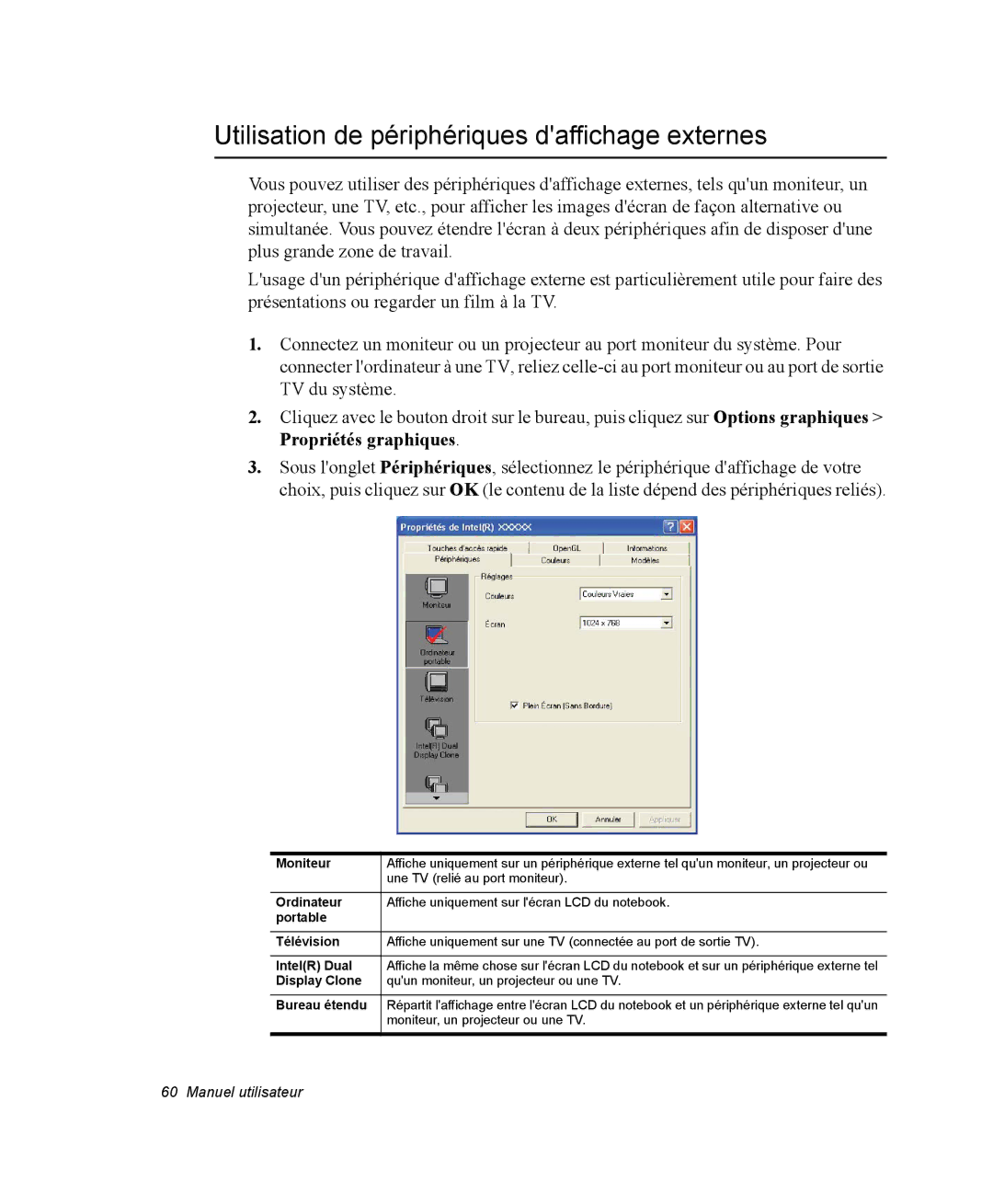 Samsung NX05BP1VM2/SEF, NX05RP2PMA/SEF, NX05BP1VP6/SEF, NX05RP2RBC/SEF manual Utilisation de périphériques daffichage externes 