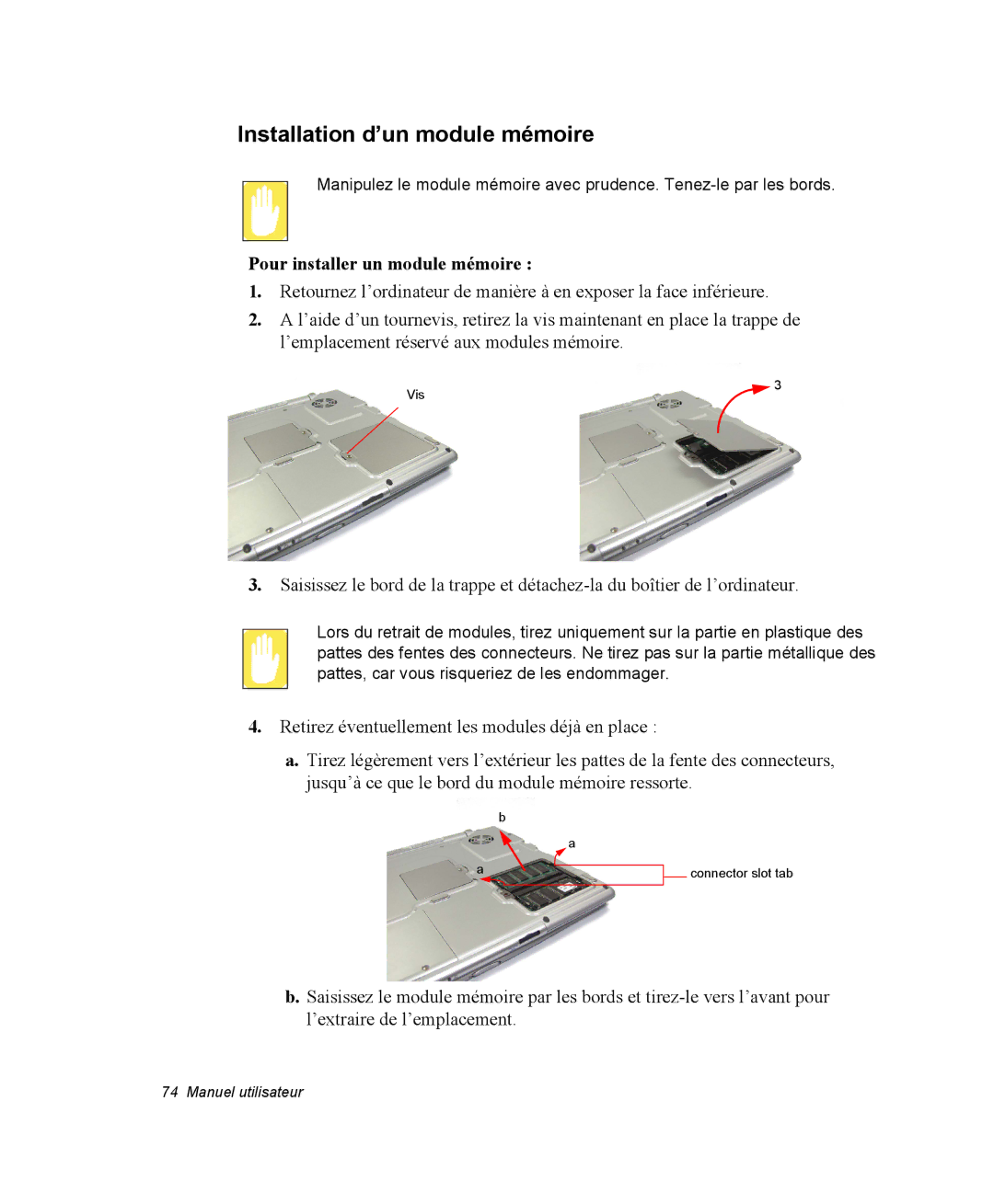 Samsung NX05RP12K4/SEF, NX05RP2PMA/SEF, NX05BP1VM2/SEF Installation d’un module mémoire, Pour installer un module mémoire 