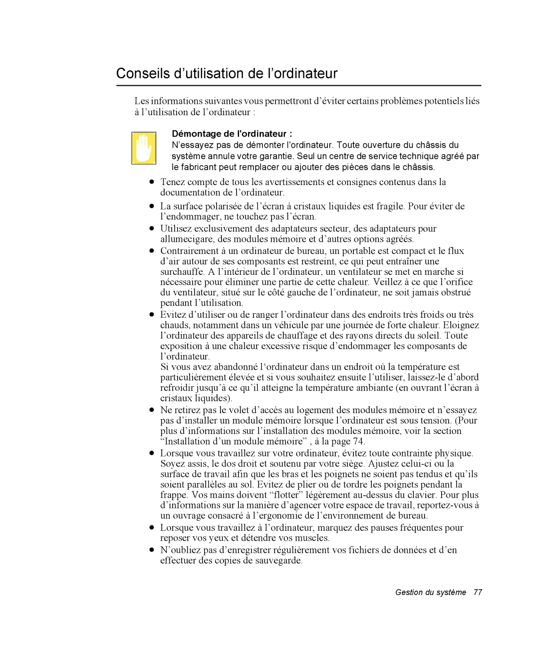 Samsung NX05RP2PMA/SEF, NX05BP1VM2/SEF, NX05BP1VP6/SEF Conseils d’utilisation de l’ordinateur, Démontage de lordinateur 