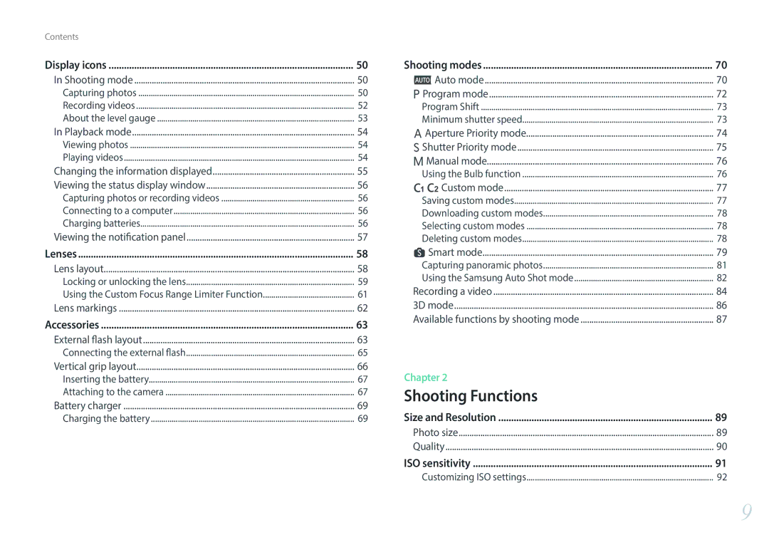 Samsung NX1 user manual Shooting Functions 