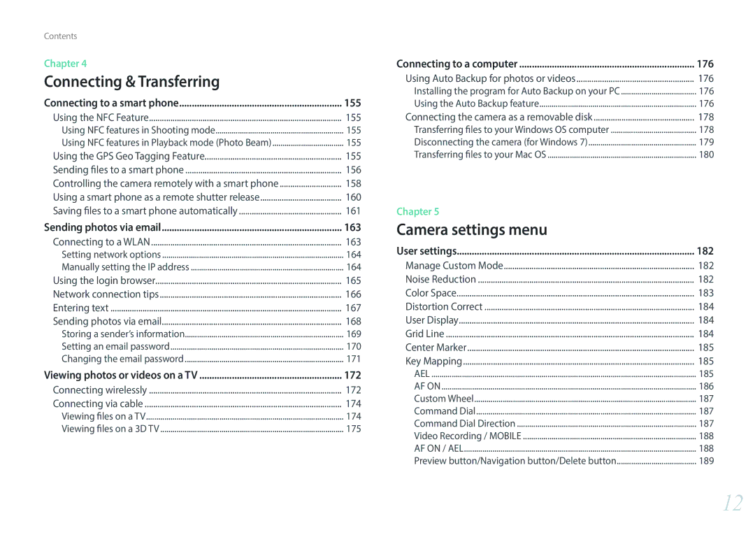 Samsung NX1 user manual 156, 161 