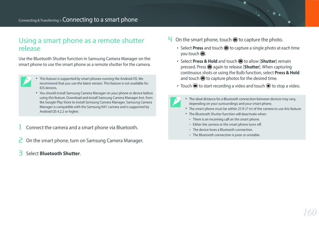 Samsung NX1 160, Using a smart phone as a remote shutter release, On the smart phone, touch to capture the photo 