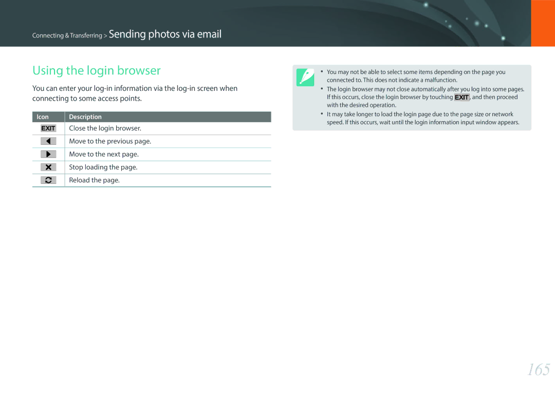 Samsung NX1 user manual 165, Using the login browser 