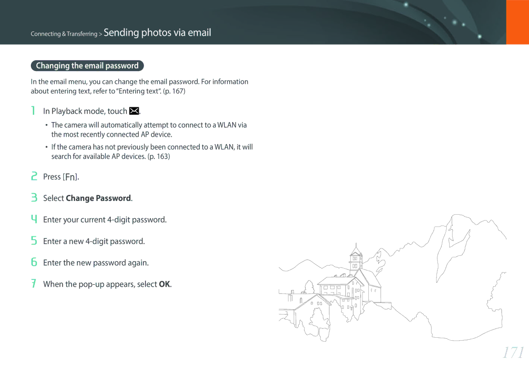 Samsung NX1 user manual 171, Changing the email password 