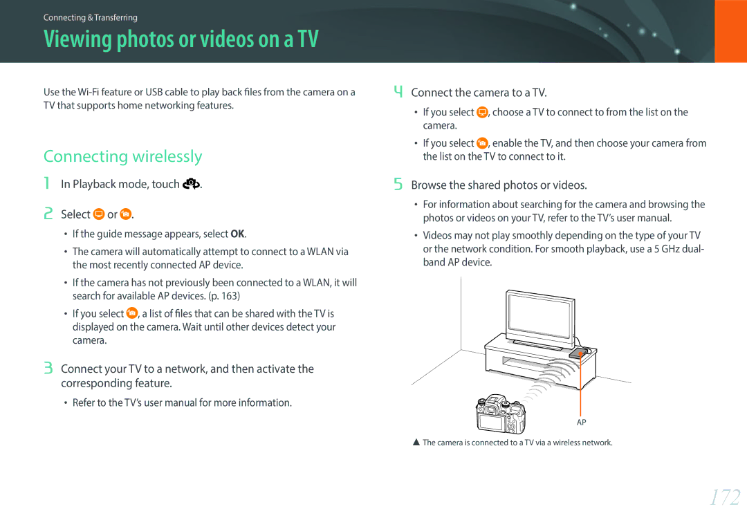 Samsung NX1 user manual 172, Connecting wirelessly, Playback mode, touch Select or, Browse the shared photos or videos 