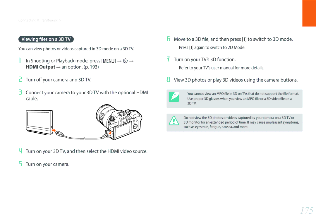 Samsung NX1 user manual 175, Viewing files on a 3D TV 