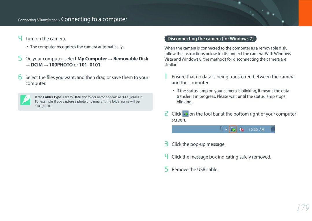 Samsung NX1 user manual 179, Disconnecting the camera for Windows 