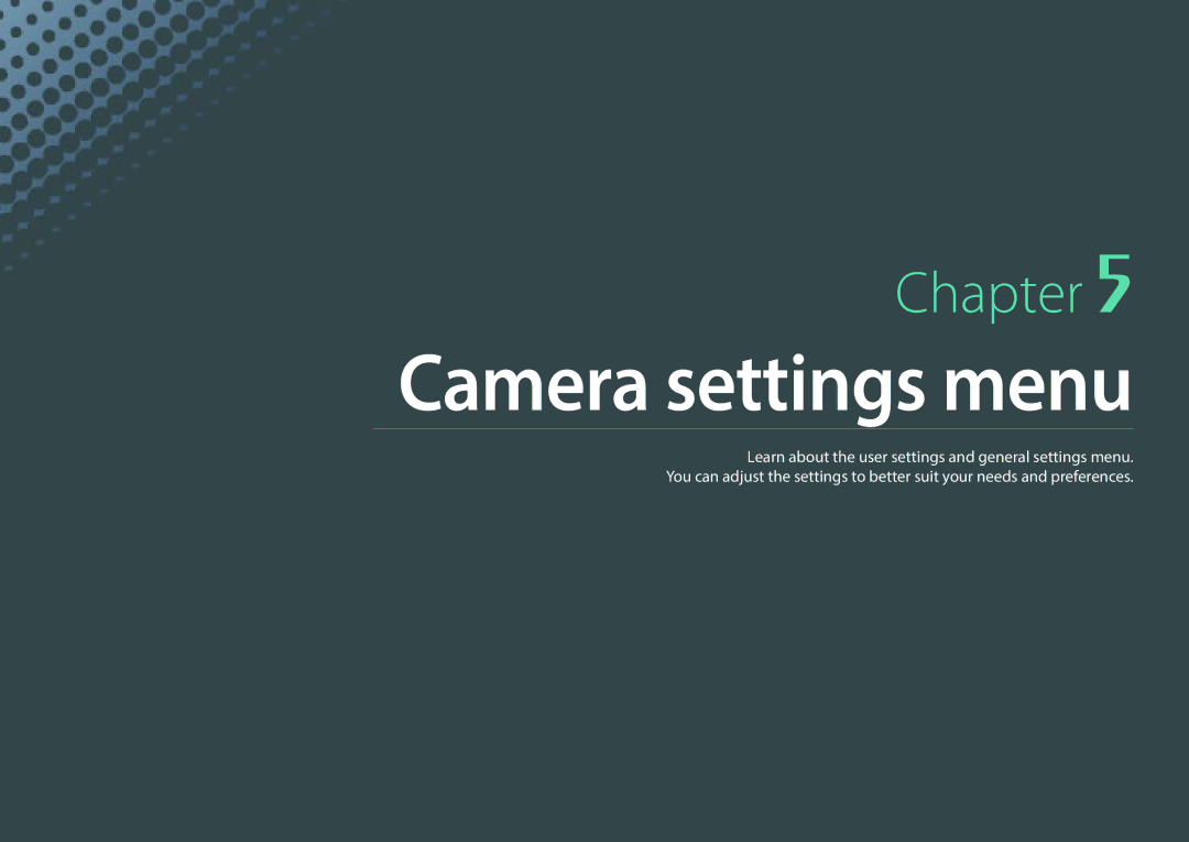 Samsung NX1 user manual Camera settings menu 