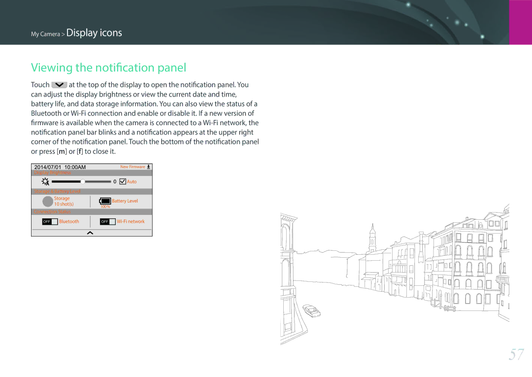 Samsung NX1 user manual Viewing the notification panel 