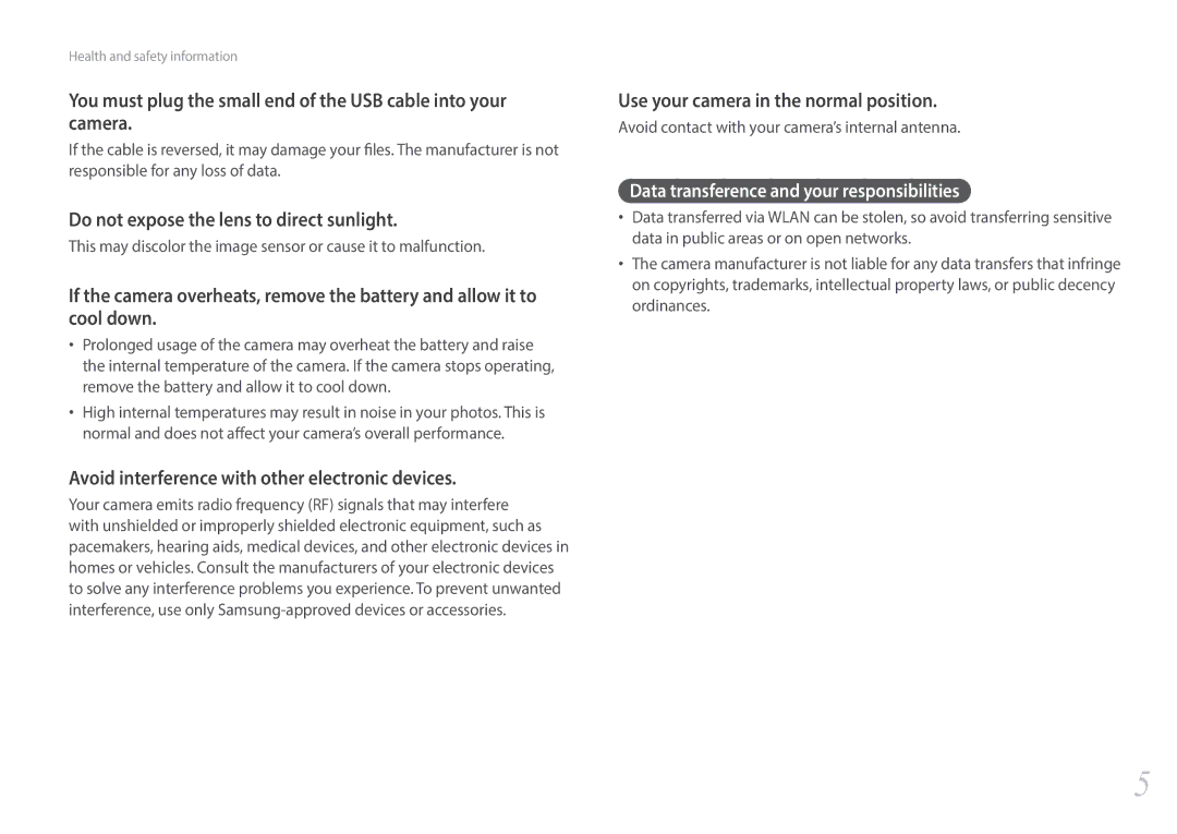 Samsung NX1 user manual Do not expose the lens to direct sunlight, Avoid interference with other electronic devices 